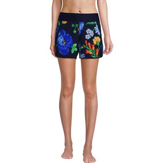 Lands End 3 Quick Dry Elastic Waist Board Shorts Swim Cover-up Shorts with Panty in Navy/exploded Poppy Floral at Nordstrom, Size 2