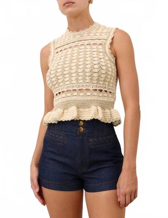 Zimmermann Wanderlust Crochet Sleeveless Tank Top In Metallic Gold/cream