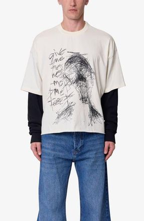 mnml Lost Layered Thermal Graphic T-Shirt in White/Black at Nordstrom, Size Xx-Large