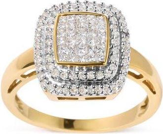 House of Brilliance 10K Yellow Gold 1/2 cttw Diamond Composite Head and Halo Ring at Nordstrom, Size 7