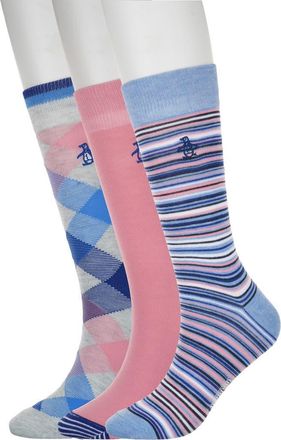 Original Penguin Skinny Stripe Assorted 3-Pack Crew Socks in Light Blue at Nordstrom Rack