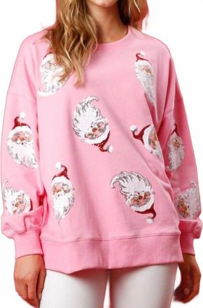 Peach Love California Sequin Santa Sweatshirt In Pink
