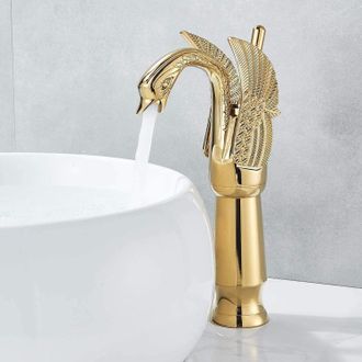 OEM 1 Grifo Mezclador Para Lavabo, Lat&oacute;n Macizo, Acabado Dorado, Altura 29,2 Cm, Ba&ntilde;o