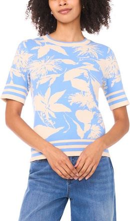 Vince Camuto Floral Jacquard Cotton Sweater in Cerulean Sky at Nordstrom, Size X-Small