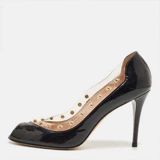 Stuart Weitzman Black/transparent Patent Leather And Pvc Peep Toe Pumps
