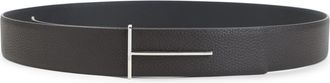 Tom Ford Dark Brown Reversible Textured Silver Buckle Belt