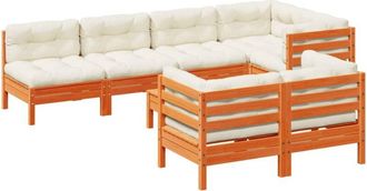 vidaXL Set De Sof&aacute;s Jard&iacute;n 8 Pzas Con Cojines Madera Pino Marr&oacute;n Cera Vidaxl