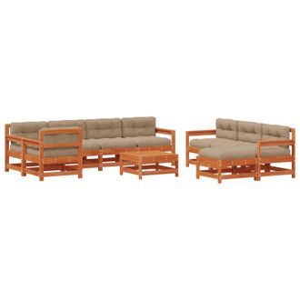 vidaXL Conjunto De Sof&aacute;s De Jard&iacute;n 10 Pcs Pino Marr&oacute;n Encerado Vidaxl