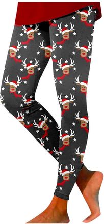 Generic Women Christmas Leggings Reindeer Print Tight Yoga Pants High Waist Tummy Control Casual Leggings Non See Through Stretchy Trousers Soft Workout Gym T