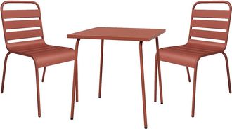 Vente-Unique Comedor de jard&iacute;n de metal - Mesa de 70 cm y 2 sillas apilables - Terracota - MIRMANDE de MYLIA