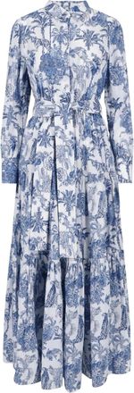 MC2 Saint Barth Midi Dress with Tiered Skirt and Botanical Print