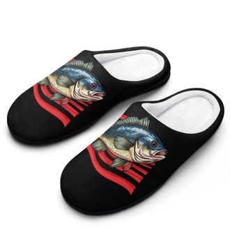 Generic Bass Fish U.S.A. Flag Mens House Slippers Memory Foam Washable Cotton Slip on Home Shoes