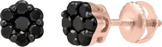 LuvMyJewelry Black Diamond Floral Stud Earrings in 10K Rose Gold at Nordstrom Rack