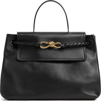 Bottega Veneta Ciao Ciao Knot Detail Leather Top Handle Bag in 1019 Black-M Brass at Nordstrom