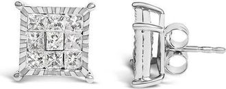House of Brilliance Sterling Silver 1.0 Cttw Princess Diamond Composite Square Stud Earrings at Nordstrom