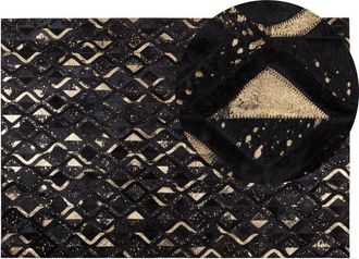 Beliani Beliani - Leather Modern Glam Area Rug Living Room 140 x 200 cm Black and Gold Develi