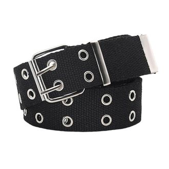 Generic Unisex Double Hole Grommet Canvas Waist Belt for Men & Women Punk Waistband Nylon Webbing Belts (Black)
