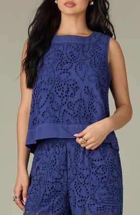 Wit & Wisdom Eyelet Crop Tank in Blue Marina at Nordstrom, Size X-Small