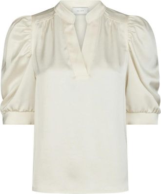 Neo Noir Satijnen Blouse - Parelwit Satijn - Dames - Blouses - Wit - 2XL - Satijn - Overhemden
