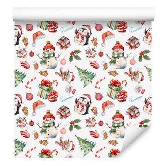 OEM Carta Da Parati Natalizia Bianca, Corallo, Grigio Chiaro E Beige 50x1000 Cm