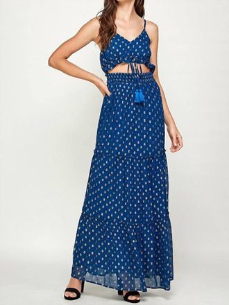 En Crème Cut Out Maxi Dress In Navy/gold