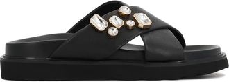 Kazar Leren Slippers met Sieraden - Dames - Sandalen - Zwart - 40 EU - Leer - Schoenen
