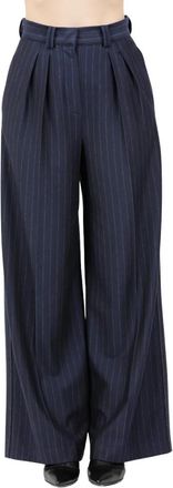 Max Mara Pinstripe Wide Broeken - Dames - Wijde Broeken - Blauw - S - Leer - Broeken
