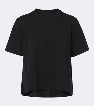 sacai Cotton jersey and denim T-shirt