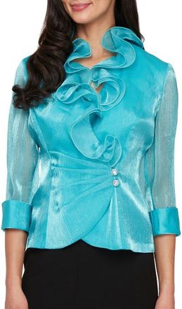 Alex Evenings Yoryu Chiffon Ruffle Top in Turquoise at Nordstrom, Size X-Large