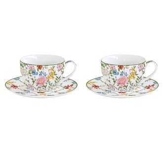 Easy Life Set of 2 porcelain coffee cups 110 ml and saucers in GARDEN DREAMS box