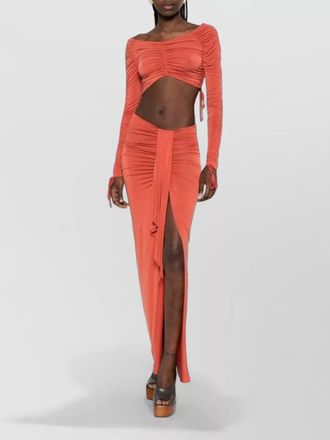 Balmain long sleeve cropped maxi dress cutout slit