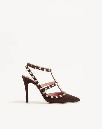 Valentino Garavani D&eacute;collet&eacute; Rockstud In Camoscio 100mm Donna EBANO 35.5