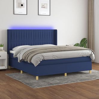 vidaXL Vidaxl - Cama Box Spring Colch&oacute;n Y Luces Led Tela Azul 160x200 Cm