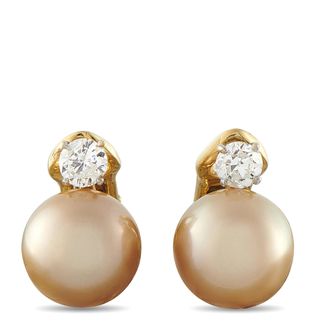 Luxury Bazaar 18K Yellow Gold 0.60ct Diamond South Sea Golden Pearl Earrings MF15-071526