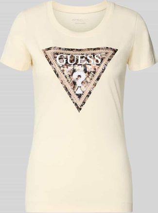 Guess Slim Fit T-Shirt mit Ziersteinbesatz in Ecru, Gr&ouml;&szlig;e XL