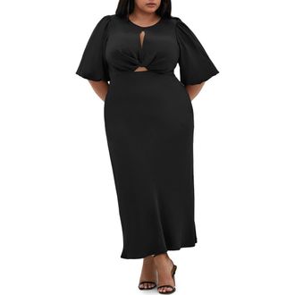 City Chic Ines Twist Front Puff Sleeve Maxi Dress in Black at Nordstrom Rack, Size L/20W