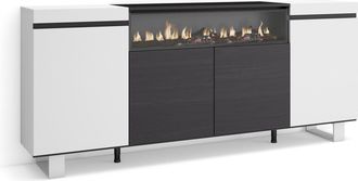 Skraut Home Aparadores Para Sal&oacute;n, Gran Capacidad De Almacenaje, 200x87x35cm, 4 Puertas, Chimenea El&eacute;ctrica, Dise&ntilde;o Industrial, Estilo Moderno, Blanco Y Negro - S