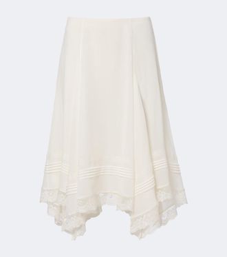 Xu Zhi Asymmetric lace-trimmed midi skirt