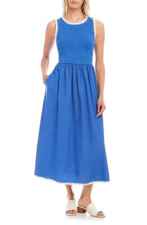 Karen Kane Edge Stitch Mixed Media Midi Dress in Blue at Nordstrom, Size X-Small P