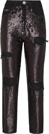 Philipp Plein Sequin-Embellished Boyfriend Broek - Dames - Regular Fit Jeans - Zwart - W28 - Denim - Jeans