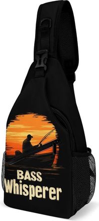 Generic Bass Whisperer Sunset Unisex Shoulder Bags Casual Crossbody Chest Bag Sling Backpack for Hiking Cycling Travel