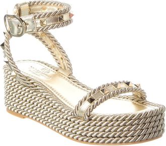 Valentino Rockstud Leather Wedge Sandal
