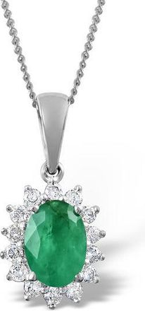 The Diamond Store Emerald 0.80CT And Diamond 18K White Gold Pendant Necklace