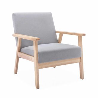 Sweeek Sill&oacute;n estilo escandinavo de madera y tela, gris claro