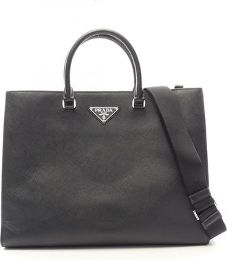 Prada Black Saffiano Triangle Handbag Tote Bag (Pre-Owned)
