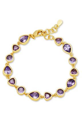 Savvy Cie Jewels GOLD PLATED BEZEL SET MIXED SHAPE WHITE CZ BRACELET