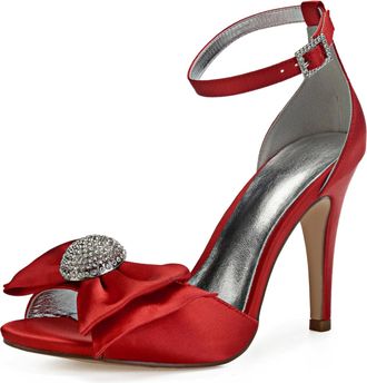 Generic Wedding Shoes Womens High Heels Satin Bridal Shoes Open Toe Stiletto Sandals Ankle Strap Prom Party Dress High Heel 10.5Cm,red,9 UK
