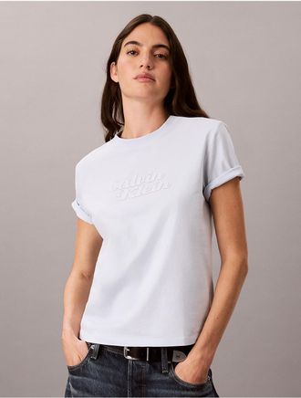 Calvin Klein Jeans Calvin Klein Womens Embossed Calvin Klein Logo Tee - Blue - XL