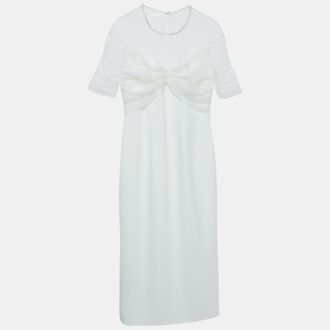 Jenny Packham White Crystal Embellished Tulle And Crepe Tulip Midi Dress