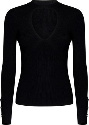 Pinko Rabbocco Maglia Costina Stretch - Dames - Ronde hals truien - Zwart - M - Truien & Vesten